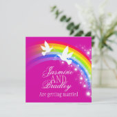 Twee witte stippen voor regenboogbruiloft kaart (Staand voorkant)