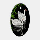 Twee witte swans op een pool -  Japans Keramisch Ornament (Rechts)