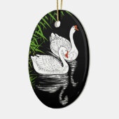 Twee witte swans op een pool -  Japans Keramisch Ornament (Links)