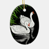 Twee witte swans op een pool -  Japans Keramisch Ornament (Achterkant)