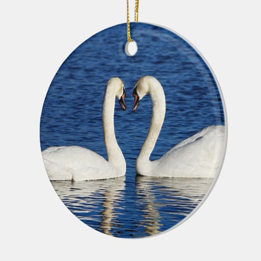 Twee witte Swans vormen het Geheime Teken Keramisch Ornament (Links)