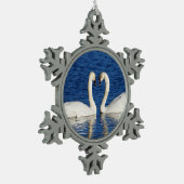 Twee witte Swans vormen het Geheime Teken Tin Sneeuwvlok Ornament (Links)