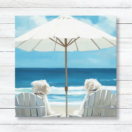 Twee witte terriërs ontspannen op het strand - Kin Canvas Afdruk