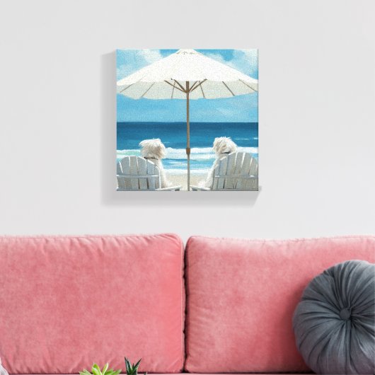 Twee witte terriërs ontspannen op het strand - Kin Canvas Afdruk (Insitu (Woonkamer))