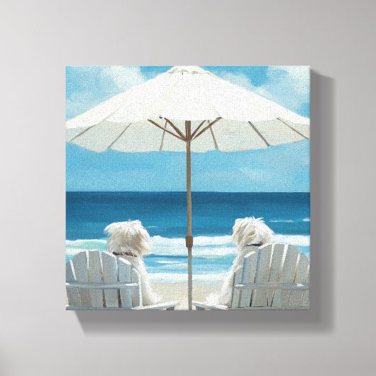 Twee witte terriërs ontspannen op het strand - Kin Canvas Afdruk (Voorkant)