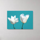 Twee witte tulpbloemen op een blauw wateroppervlak canvas afdruk (Voorkant)