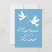 Twee witte vogelvogels blauw formeel huwelijk RSVP