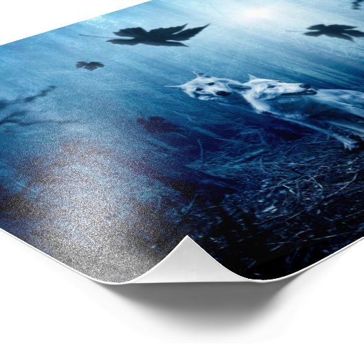 Twee witte wolven in het wild bos foto afdruk (Hoek)