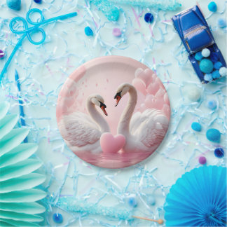 twee witte zwanen papieren bordje