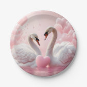 twee witte zwanen papieren bordje (Voorkant)