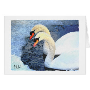 Twee witte zwanen/wild/Waterverf