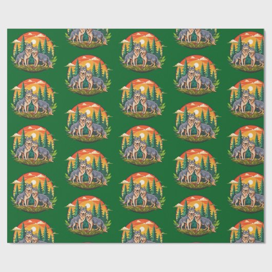 Twee wolven cadeaupapier (Vlak)