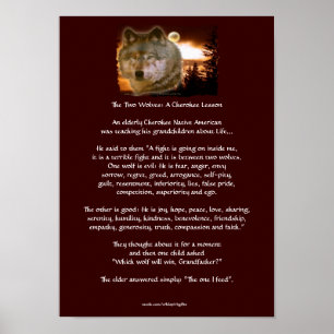 Twee Wolven Cherokee Tale Wolf Art Poster