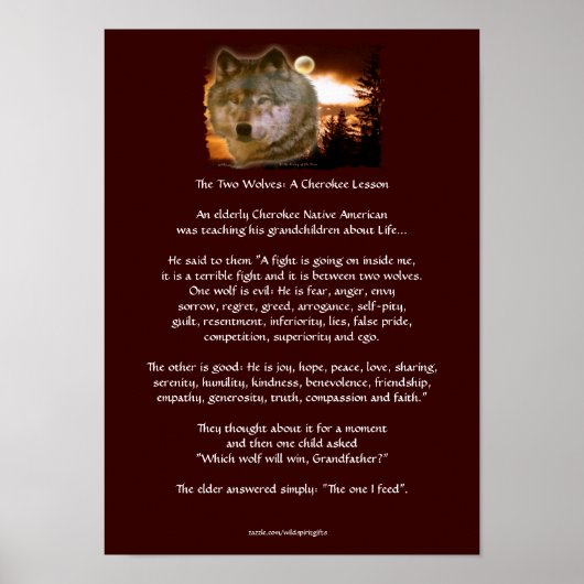 Twee Wolven Cherokee Tale Wolf Art Poster (Voorkant)