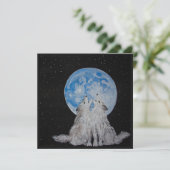 Twee Wolven die naar de maan glijden Feestdagenkaart (Staand voorkant)