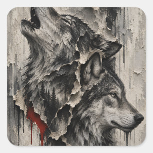 Twee Wolven, Eén Hart Vierkante Sticker