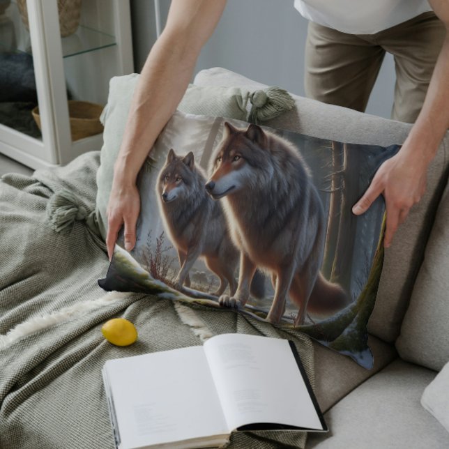 Twee Wolven in een Bos: Majestueuze Wilde Dieren Accent Kussen (Creator heeft geüpload)
