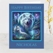 Twee Wolven in een Fantasy World Birthday Kaart (Gele Bloem)