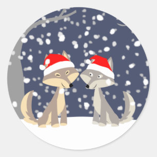 Twee wolven in het Kerst sticker van de winter
