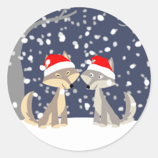 Twee wolven in het winterse Kerst sticker