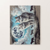 Twee wolven in maanlicht met roedel legpuzzel (Verticaal)