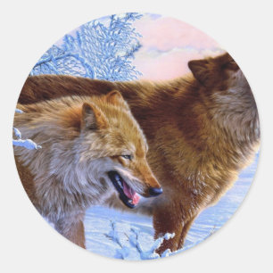 Twee wolven in sneeuw schilderen ronde sticker