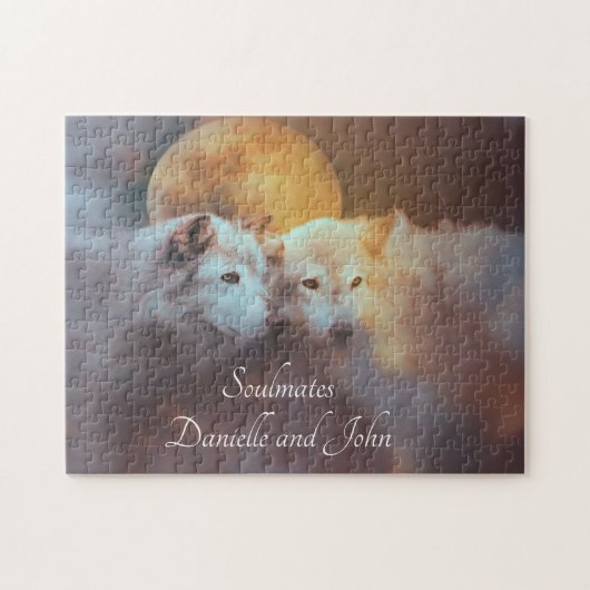 Twee Wolven met aangepaste namen Soulmates Legpuzzel (Horizontaal)