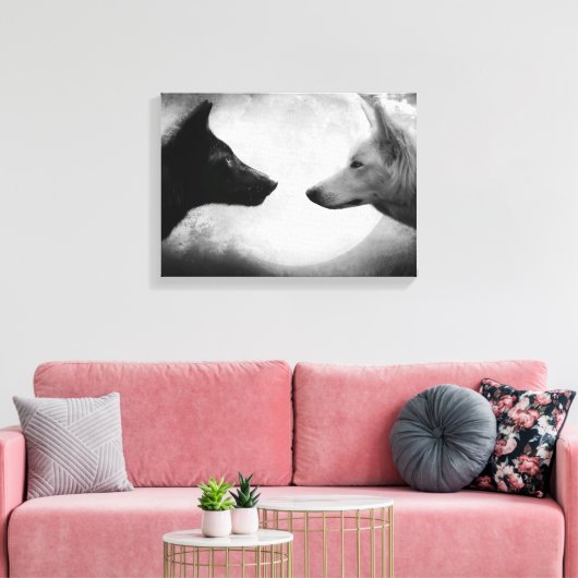 Twee wolven tegenover elkaar canvas afdruk (Insitu (Woonkamer))