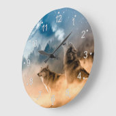 Twee wolven trekken op volle maan in het bos grote klok (Hoek)