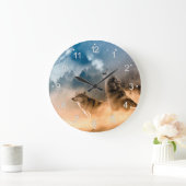 Twee wolven trekken op volle maan in het bos grote klok (Huis)