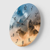 Twee wolven trekken op volle maan in het bos grote klok (Hoek)