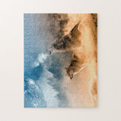 Twee wolven trekken op volle maan in het bos legpuzzel (Verticaal)