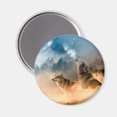 Twee wolven trekken op volle maan in het bos magneet (Voorkant / Achterkant)
