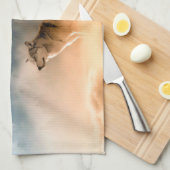 Twee wolven trekken op volle maan in het bos theedoek (Quarter Fold)