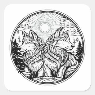 Twee wolven vierkante sticker