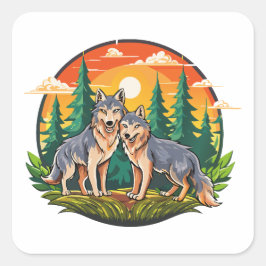 Twee wolven vierkante sticker