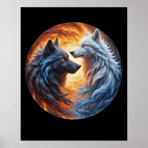 Twee wolven yin yang ontwerp poster