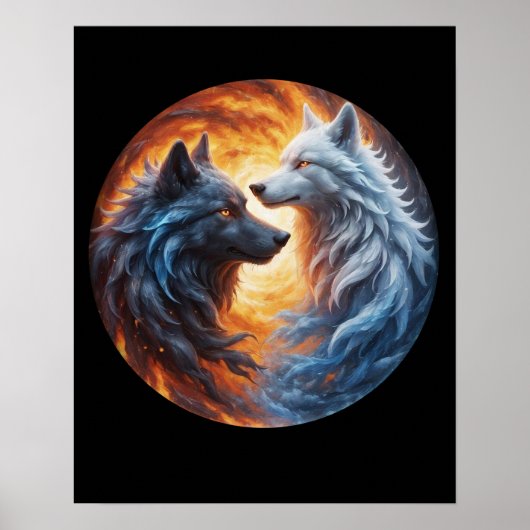 Twee wolven yin yang ontwerp poster (Voorkant)