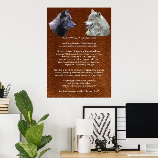 Twee Wolves Cherokee Lesson Wildlife Poster (Thuiskantoor)
