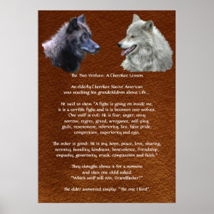 Twee Wolves Cherokee Lesson Wildlife Poster