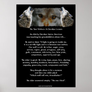 TWEE WOLVES CHEROKEE VERHAAL Wolf Art Poster