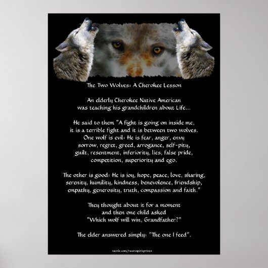 TWEE WOLVES CHEROKEE VERHAAL Wolf Art Poster (Voorkant)