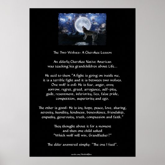TWEE WOLVES CHEROKEE VERHAAL Wolf Art Poster (Voorkant)