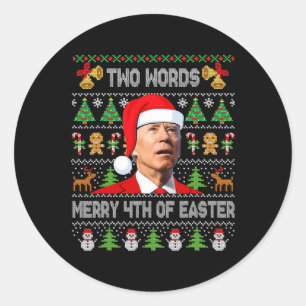 Twee Woorden Prettige 4e Pasen Joe Biden Kerstmis Ronde Sticker