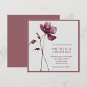 Twee worden een Bourgondische bloem moderne bruilo Kaart (Voorkant / Achterkant)