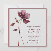 Twee worden een Bourgondische bloem moderne bruilo Kaart (Voorkant)