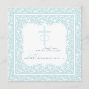 Twee worden één Christelijke bruiloft Aqua Blue Kaart