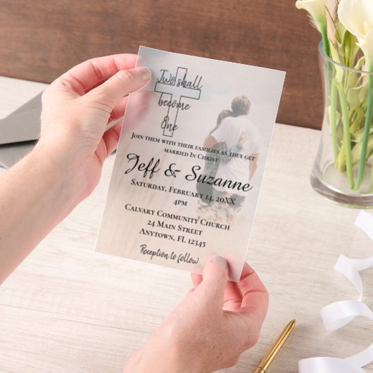 Twee worden een Christelijke fotobruiloft Vellum Uitnodigingen (Draagbaar)