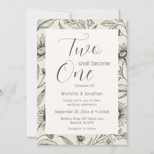 Twee worden één eenvoudige  bloemenbruiloft kaart (Voorkant)