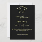 Twee worden één Gold Script Black Save-the-Date Kaart (Voorkant)